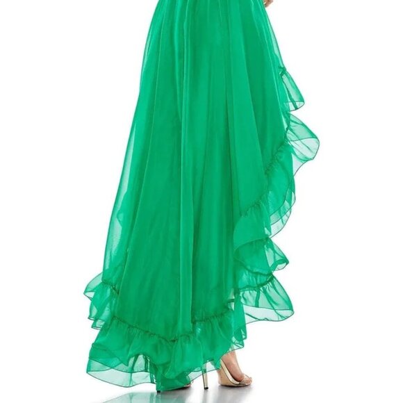 Ieena Duggal Emerald Halter High Low Organza Dress NWT Size 0 - Picture 6 of 7